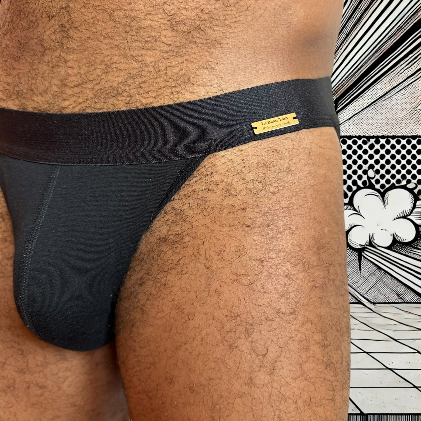 Jockstrap homme Le Beau Tom - noir, confort, marque française, design lyonnais, sexy, vue de face détaillée