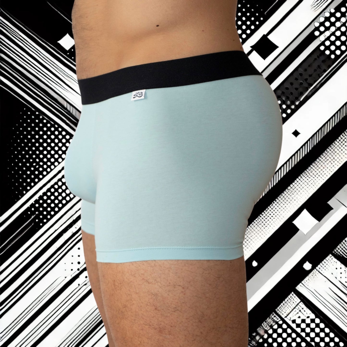 Boxer homme Le Beau Tom — bleu, confort, marque française, design lyonnais, fabrication Portugal, vue profil gauche