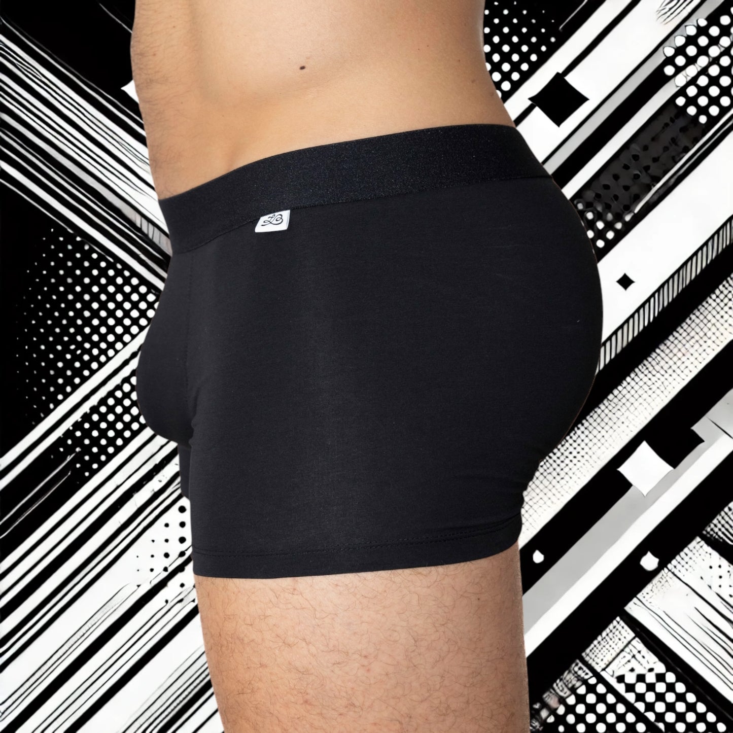 Boxer homme Le Beau Tom - noir, confort, marque française, design lyonnais, fabrication Portugal, vue de profil gauche