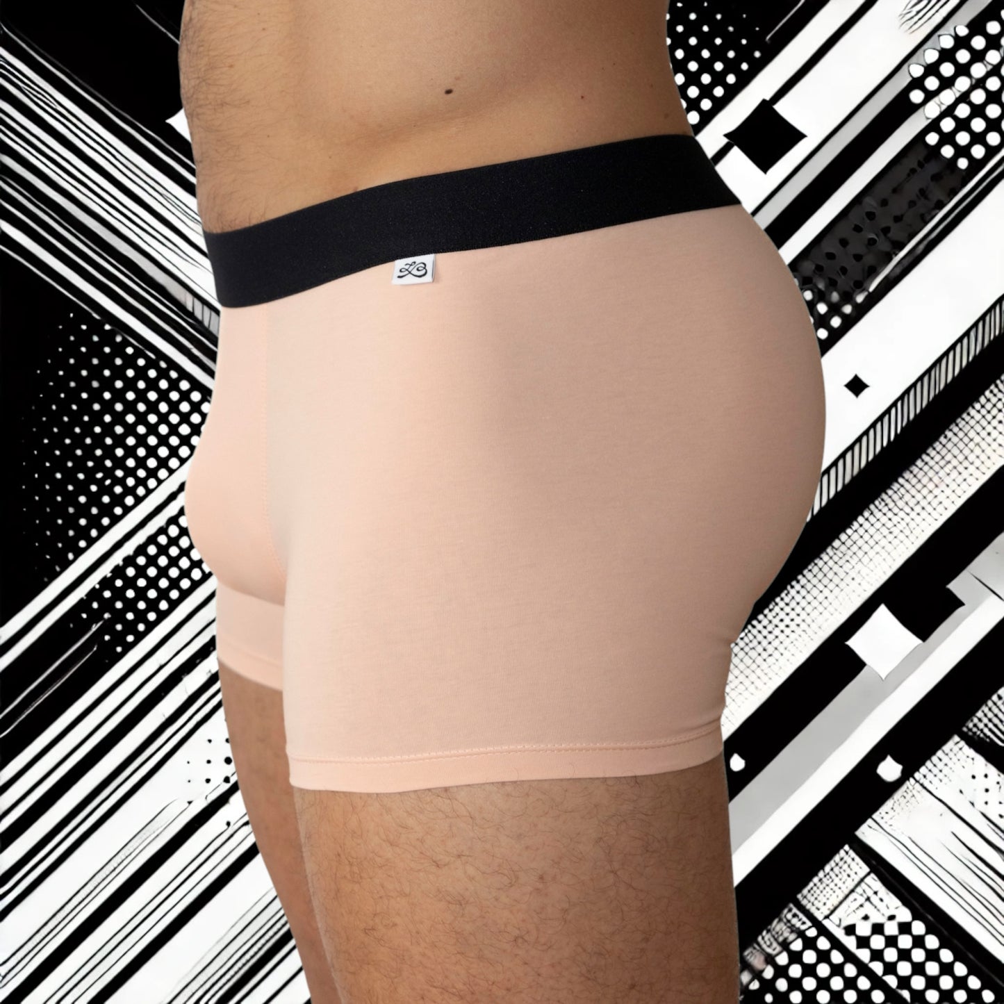 Boxer homme Le Beau Tom — rose saumon confort, marque française, design lyonnais, fabrication Portugal, vue latérale