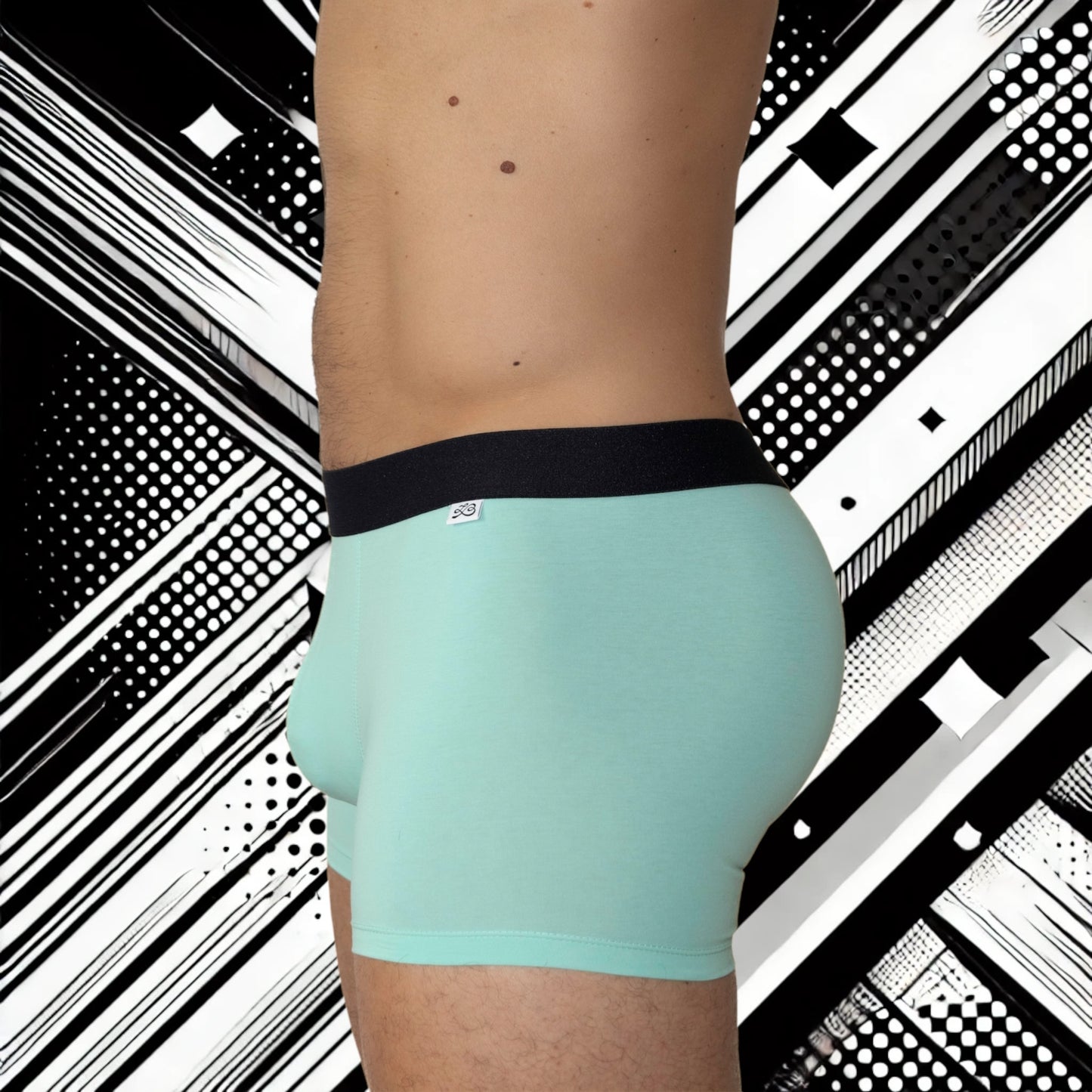 Boxer homme Le Beau Tom — vert confort, marque française, design lyonnais, fabrication portugal, photo profil gauche, sous-vêtements